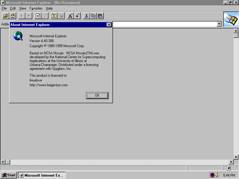 Internet Explorer 1.0 About Dialog Box (1995)